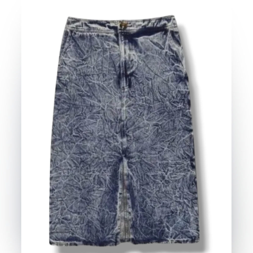Who What Wear Sz 8 Midi Jean Denim Skirt Blue Acid Wash Stonewash